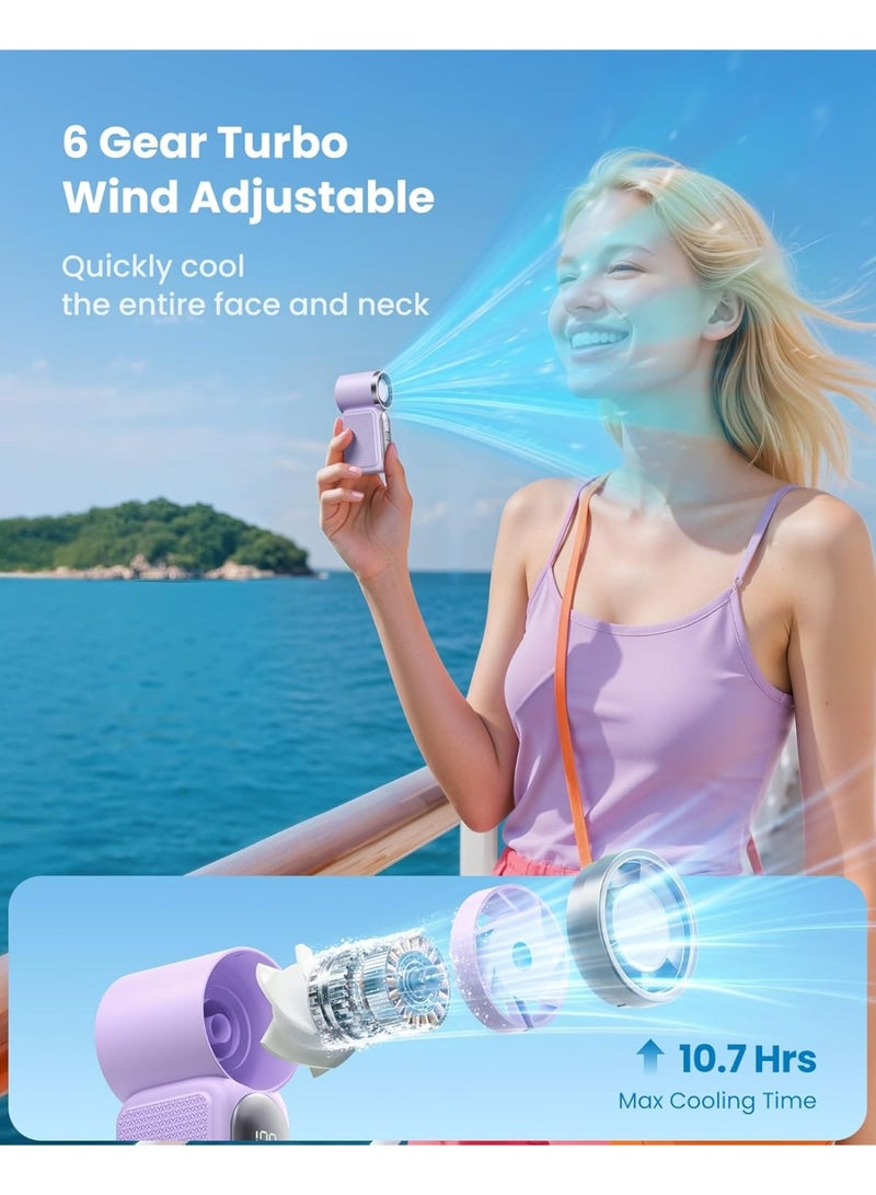 general Portable Handheld Mini Fan, 3.5 Inch 16900 RPM High Speed Personal Fan, 6 Gears Strong Wind, LED Display, USB Rechargeable Battery Operated, Gift for Women, Makeup, Travel Outdoor - Image 4